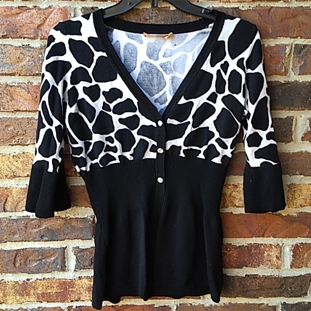 belldini medium zebra 3/4 sleeve cardigan/top